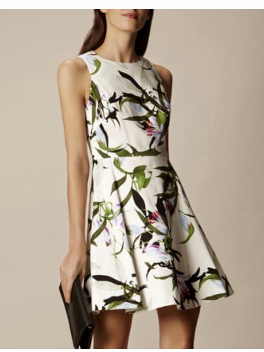 Karen Millen White Floral Tank Dress with Green and Black Print NWT